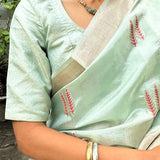 Powder blue silk brocade blouse