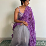 Hand embroidered printed chiffon saree