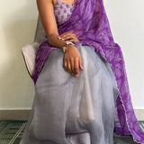 Hand embroidered printed chiffon saree