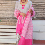 Mocha silk kurta set with organza dupatta