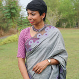 Grey tussar cutwork saree
