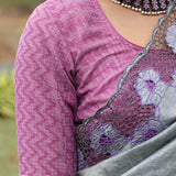 Grey tussar cutwork saree