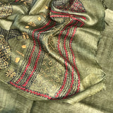 Tussar kantha embroidered saree