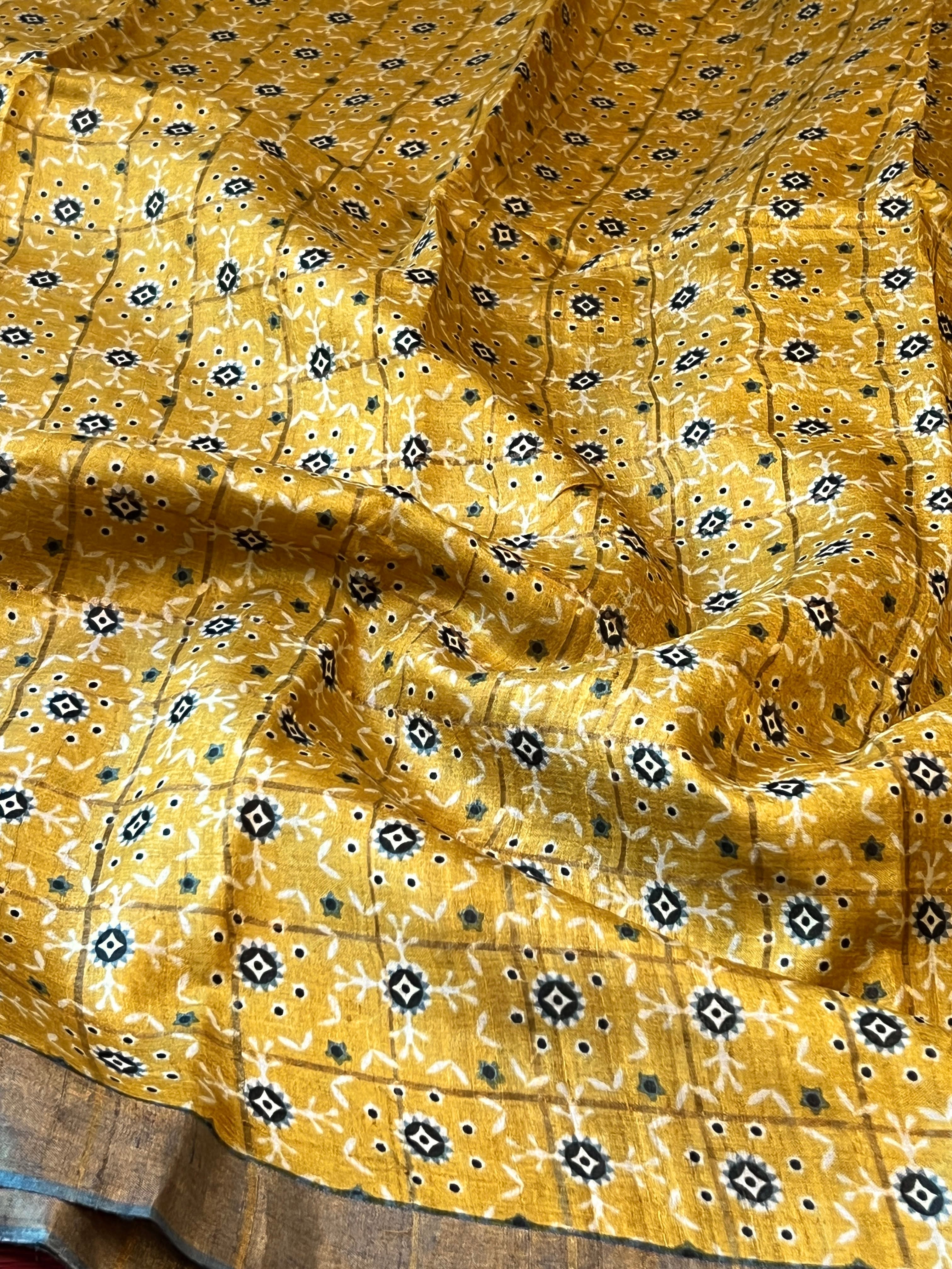 Maya tile printed tussar saree