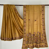 Water Lily Embroidered Tussar Silk Saree - Mustard