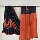Veena Buttercup Tussar Saree - Black and Orange