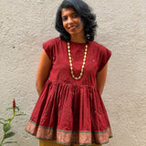 Kaleidoscope Merge Fit and Flare Kanchi Cotton Top - Maroon