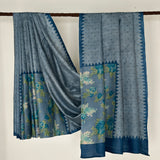 Veena Petal Twist Tussar Saree - Blue