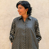 Black Bandhani Silk Shirt Dress