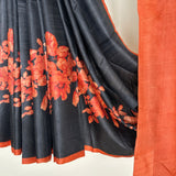 Veena Buttercup Tussar Saree - Black and Orange