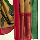 Kalpataru Parakeets Kalamkari Silk Saree - Mustard