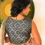 Tussar Bandhani Sleeveless Blouse - Black