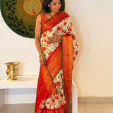 Floral Handprinted Gadwal Silk Saree – Red