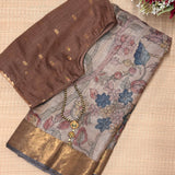 Forest Raga Tussar Kalamkari Saree - Beige
