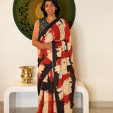 Brush Dyed Cotton Saree - Hexagon Grid