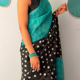 Tuhina Dots Print Play Organza Saree - Teal