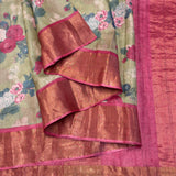 Maya Rosebud Tussar Saree - Pastel Green