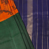 Kalpataru Kamadhenu Half and Half Kalamkari Silk Saree - Orange
