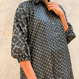 Black Bandhani Silk Shirt Dress
