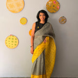 Tuhina Stripes Print Play Organza Saree - Yellow