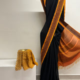 Mishrita Peacock Border Chiffon Saree - Black & Mustard