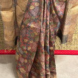 Forest Raga Tussar Kalamkari Saree - Maroon