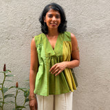 Kaleidoscope Mosaic Sleeveless Kanchi Cotton Top - Green