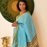Kalpataru Printed Checks Kanchi Silk Saree - Blue