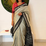 Handloom Ikat Silk Saree - Beige