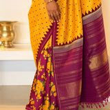 Mila Ochre Colour-Blocked Kanchipuram Silk Saree