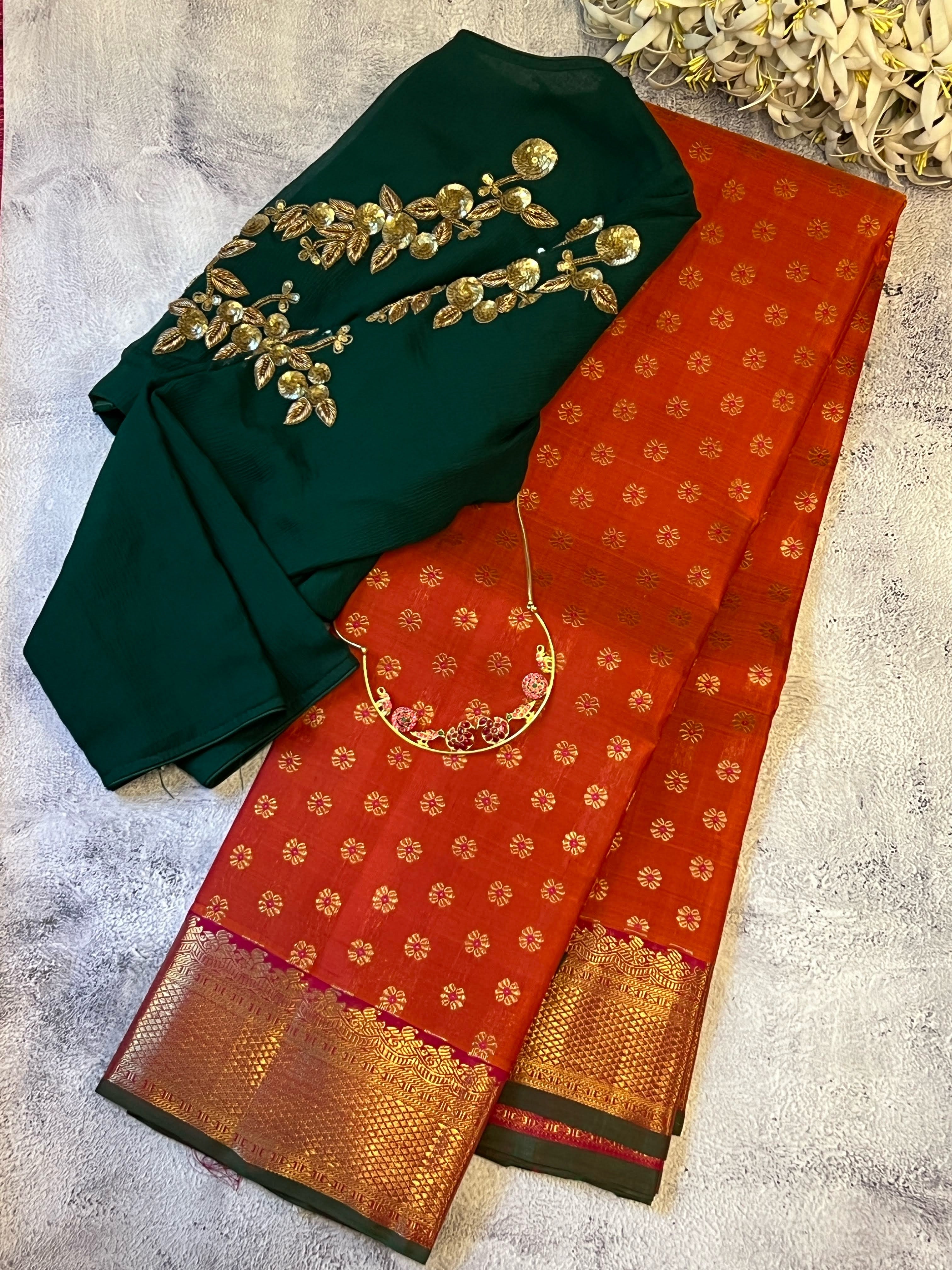 Sumangala meenakari Kanchipuram silk saree