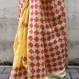 Tuhina Yellow Kutch Embroidery Organza Saree