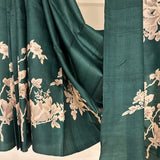 Veena Floral Art Tussar Saree - Green and Beige