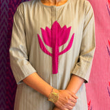 Elements Ore Applique Striped Kurta - Slate