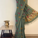 Tushara Zari Checks Tussar Saree - Sage