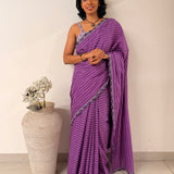 Zephyr Cutwork Embroidered Cotton Saree - Purple