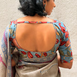Azure Bloom Kalamkari Silk Blouse