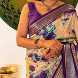 Floral Handprinted Gadwal Silk Saree – Violet
