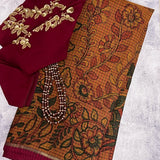 Kalpataru honey coloured Kalamkari silk saree