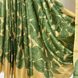 Veena Sacred Fig Tussar Saree - Yellow and Green