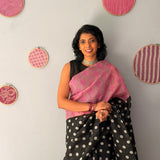 Tuhina Dots Print Play Organza Saree - Pink