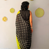 Tuhina Dots Print Play Organza Saree - Citron