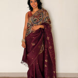 Kalpataru Half and Half Kalamkari Silk Saree - Maroon