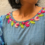 Micro Checks Embroidered Panel Dress