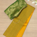 Pin Stripes Colour Blocked Kanchi Silk Saree - Yellow