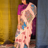 Kalpataru Ganesha Kalamkari Silk Saree - Pink