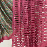 Jhaalar Floral Cutwork Tussar Saree - Blue and Pink