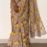 Fiza Sprig Chiffon Saree - Yellow