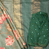 Maya Green Softbloom Printed Tussar Saree