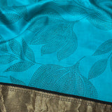 Mila Foliage Printed Kanchipuram Silk Saree - Teal